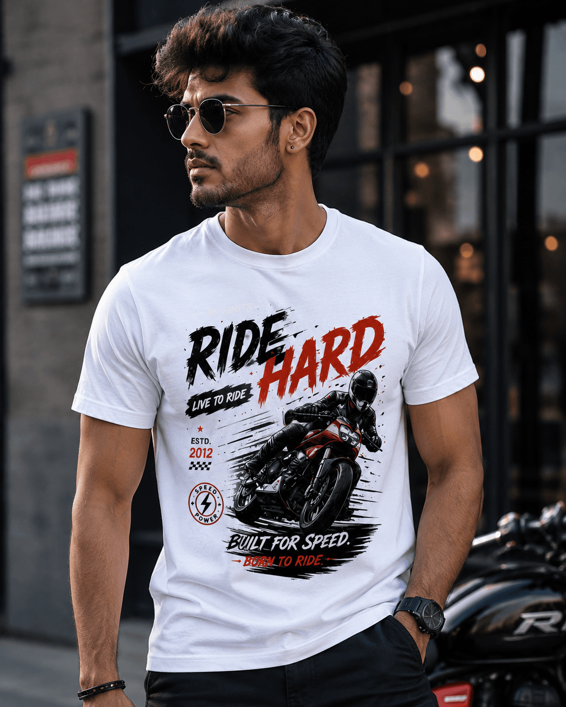 RIDERS T-shirt graphic on a white Vibe Tee